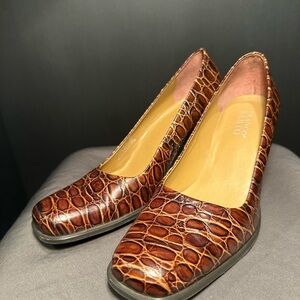 Franco Sarto Brown Croc-Pattern Heels